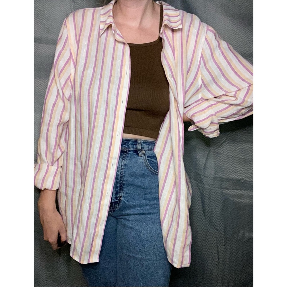 EUC Shimmery Striped Button-Up